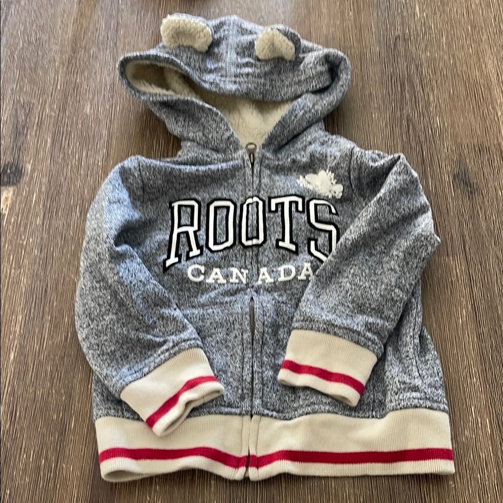Roots Baby Gray zip up Hoodie with ears - 18-24 months